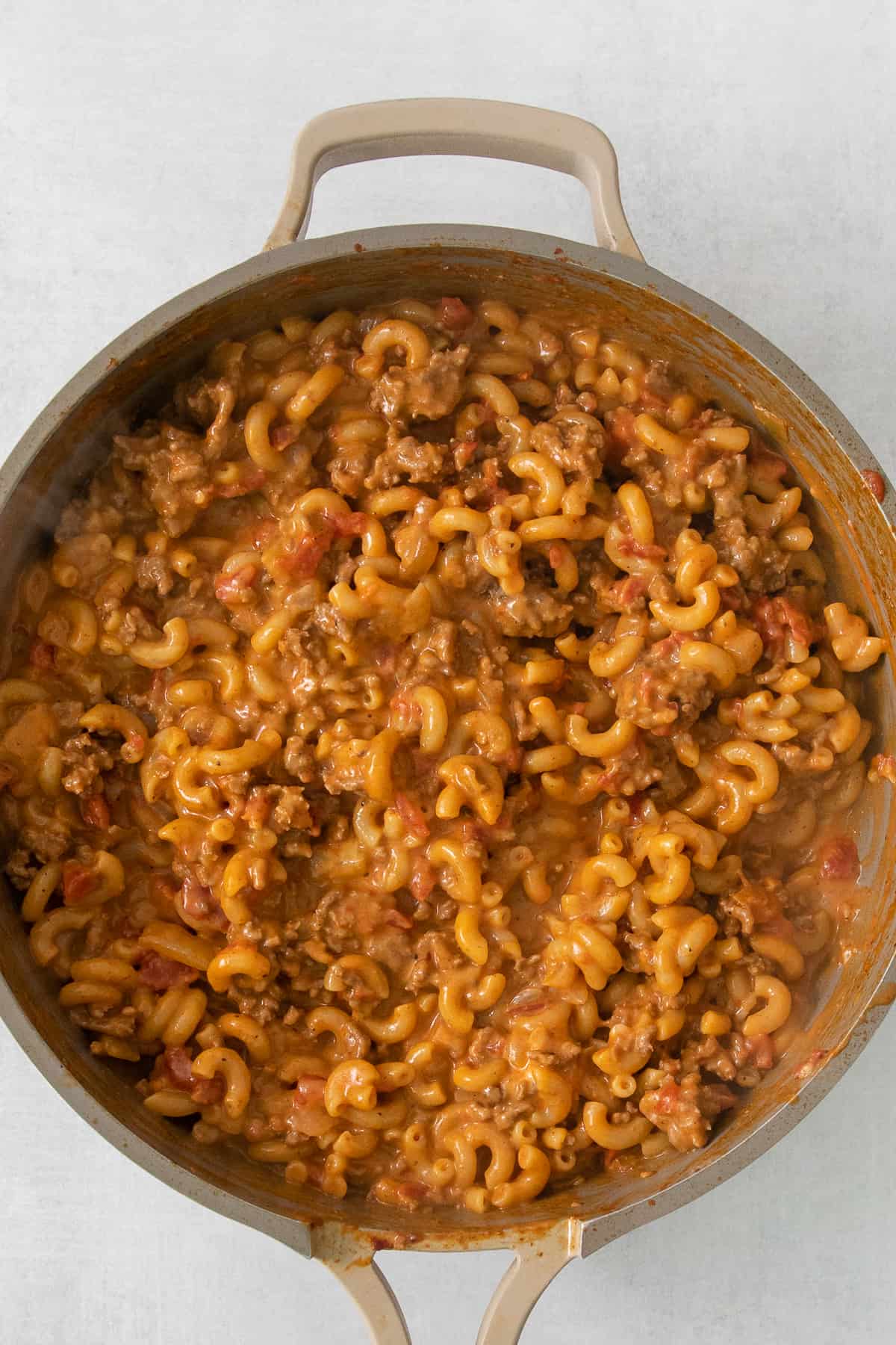 macaroni and cheese in a skillet.