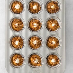 a muffin tin filled with chocolate cupcakes.