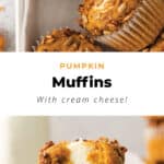pumpkin muffins with cream cheese frosting.
