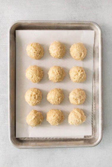 coconut macaroons on a baking sheet.