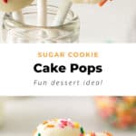Sugar cookie cake pops with sprinkles in a jar.