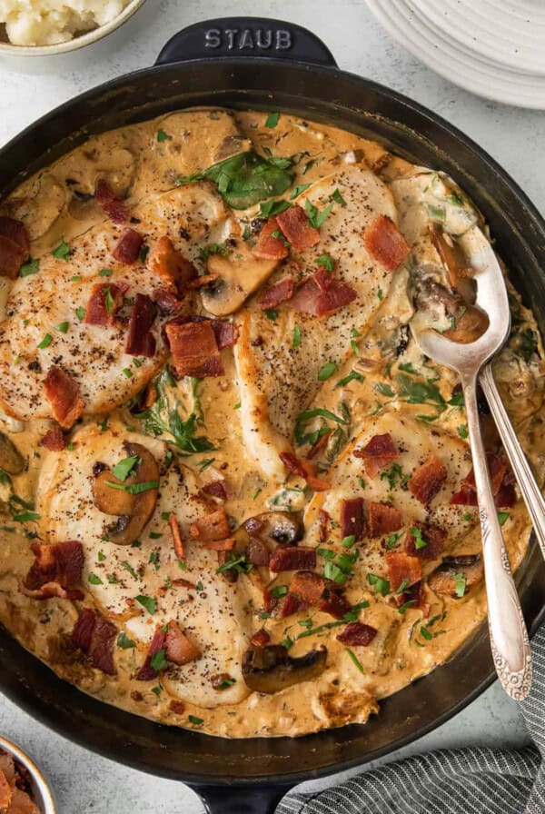 Creamy skillet chicken with bacon.