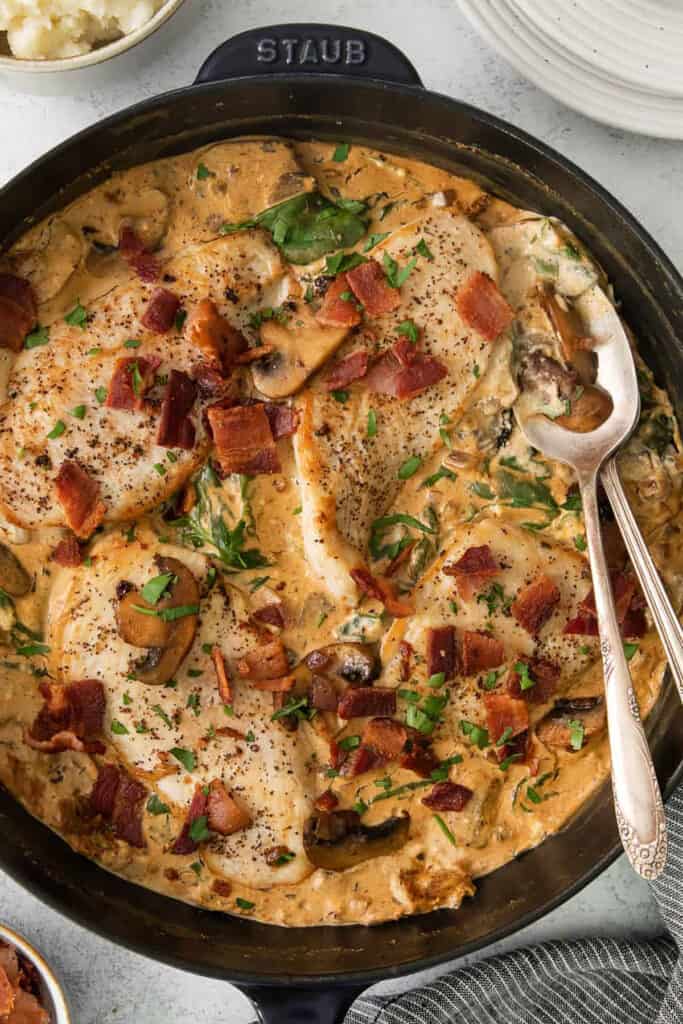 Creamy skillet chicken with bacon.