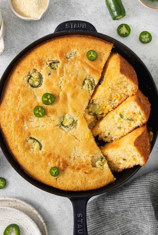 A plate of jalapeno cheddar cornbread.