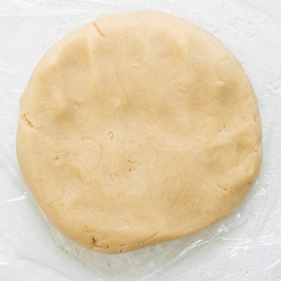 A dough ball on a white surface.