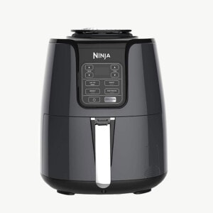 The ninja air fryer is shown on a white background.