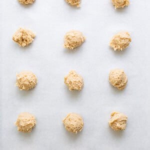 Peanut butter cookies on a baking sheet.