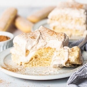 A slice of cinnamon roll cake on a plate.