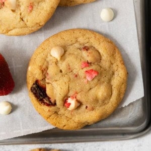 A cookie on a tray.